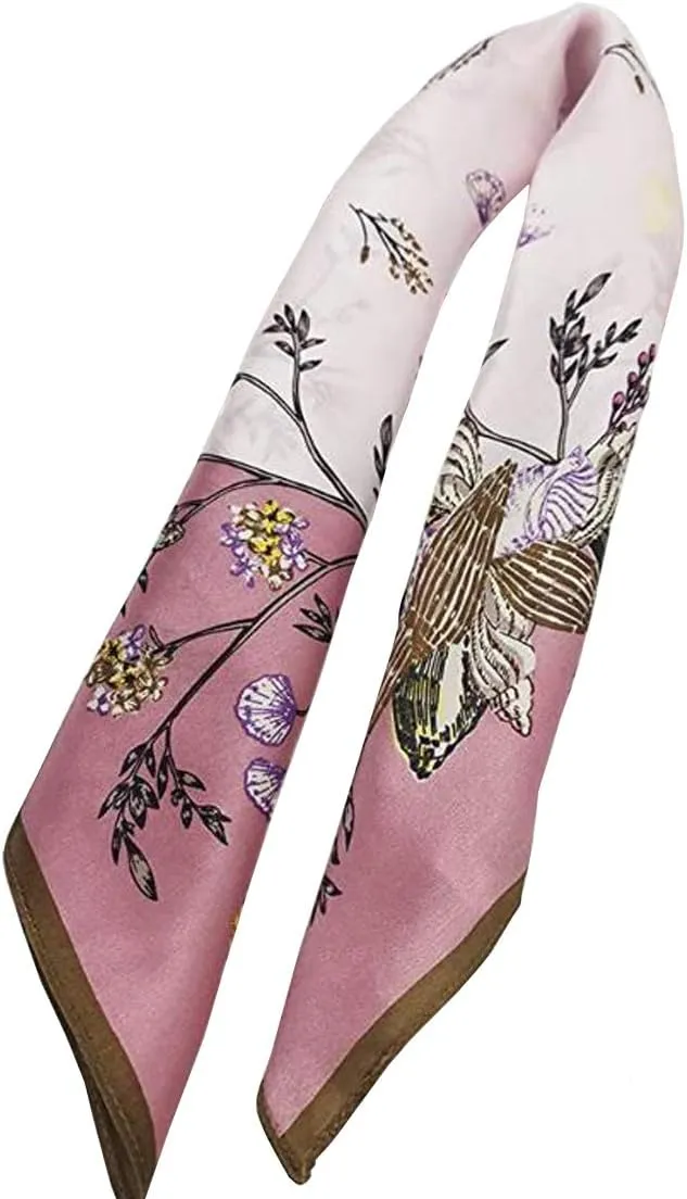 Square 100% Silk Scarves - 21" x 21" - Digital Printed Neckerchief Lightweight Scarf（4 Colors Available）