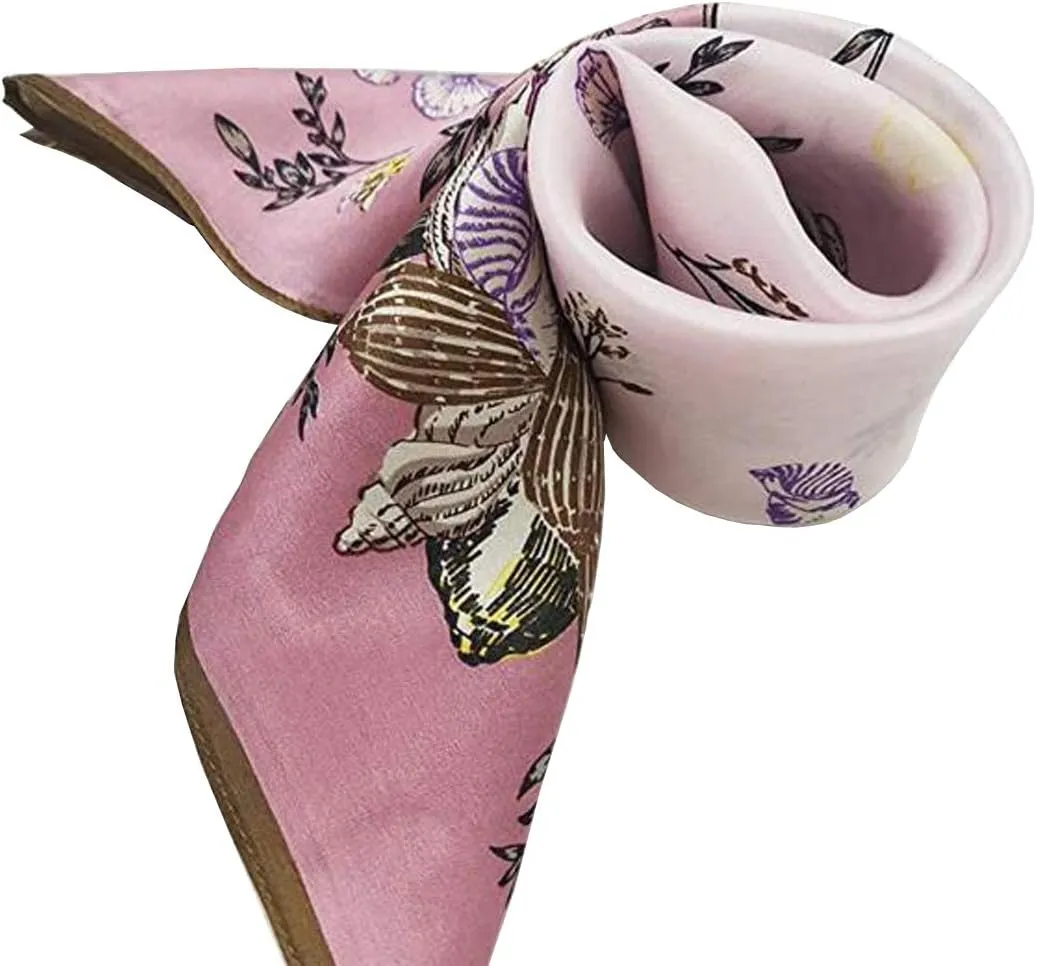 Square 100% Silk Scarves - 21" x 21" - Digital Printed Neckerchief Lightweight Scarf（4 Colors Available）