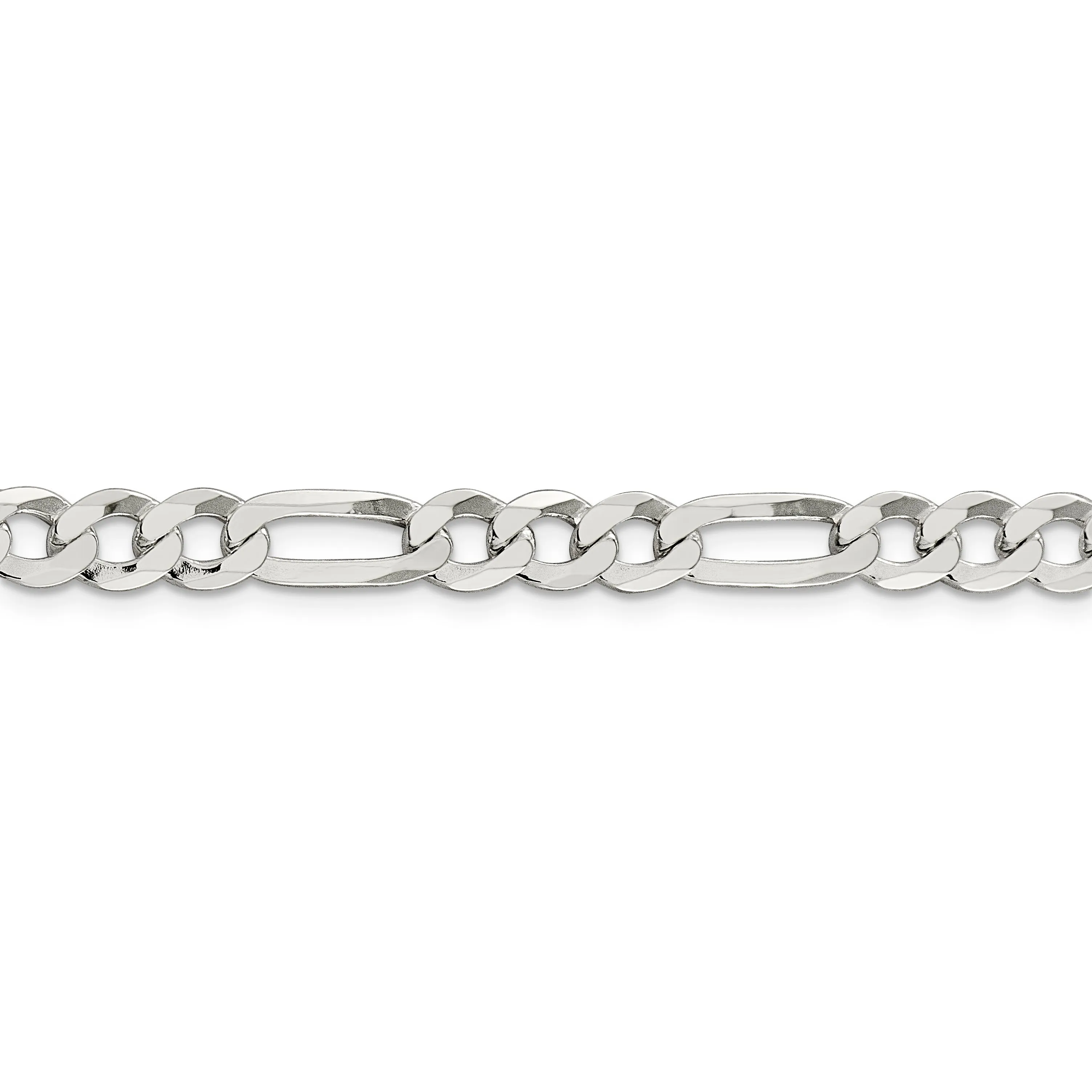 Sterling Silver 7.0mm Lightweight Flat Figaro Chain
