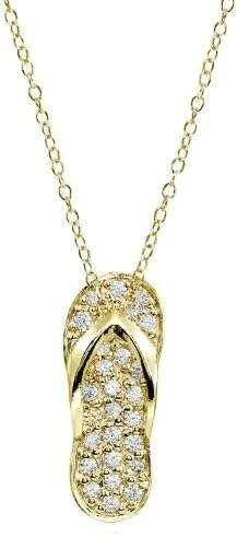 Sterling Silver Cubic Zirconia Flip-Flop Beach Sandal Necklace