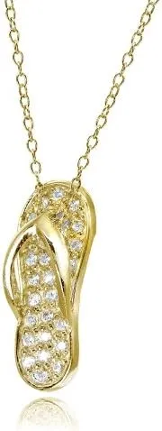 Sterling Silver Cubic Zirconia Flip-Flop Beach Sandal Necklace