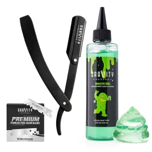 Straight Razor Bundle - .5mm Minimal Exposure Straight Razor Kit (Nightcrawler) with 110 Gravity Premium Blades and Barber-Grade Shaving Gel, 6.8 oz