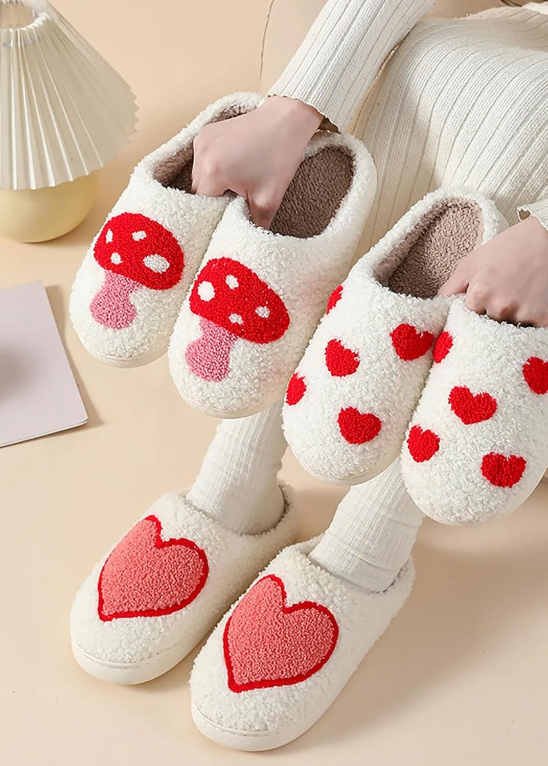Strawberry Cotton Slippers - Cherry, Love Heart, Cowboy Boot, Fox Cat Designs - Women's Men's Vintage Memory Foam Indoor Household Cloud Slip-On