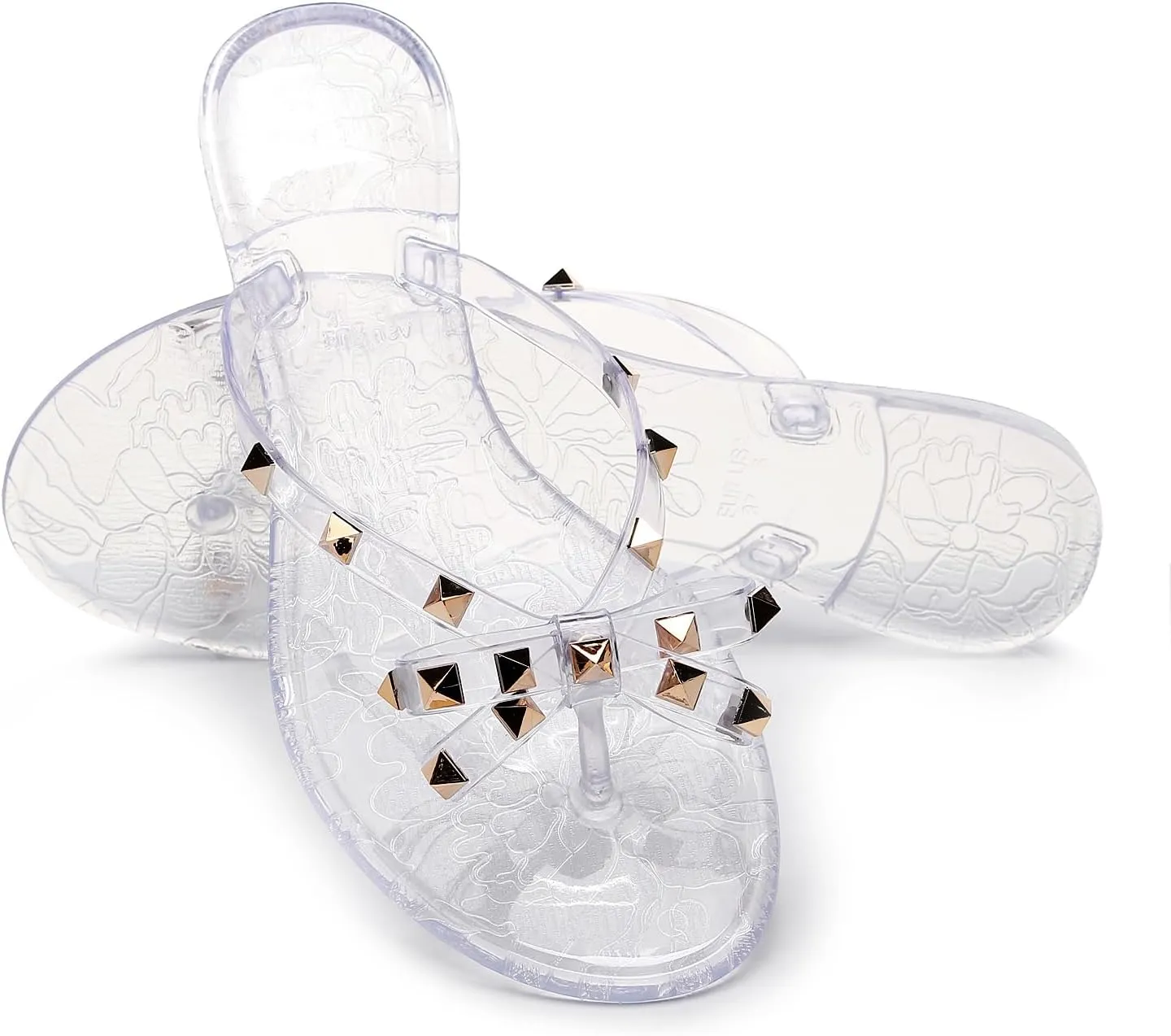 Studded Jelly Shoes for Womens Bow Flip Flops Jellies Sandals Flat Black Summer Beach Thong with Rivets Strappy Slides Slip On