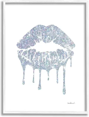 Stupell Industries Glam Shimmer Lip Pucker Kiss Minimal Cool Tones, Designed by Amanda Greenwood White Framed Wall Art, 24 x 30, Blue