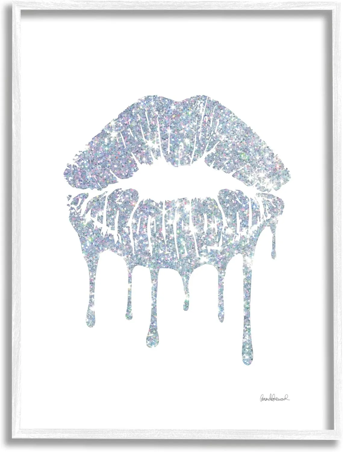 Stupell Industries Glam Shimmer Lip Pucker Kiss Minimal Cool Tones, Designed by Amanda Greenwood White Framed Wall Art, 24 x 30, Blue