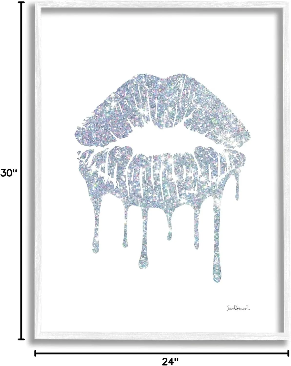 Stupell Industries Glam Shimmer Lip Pucker Kiss Minimal Cool Tones, Designed by Amanda Greenwood White Framed Wall Art, 24 x 30, Blue