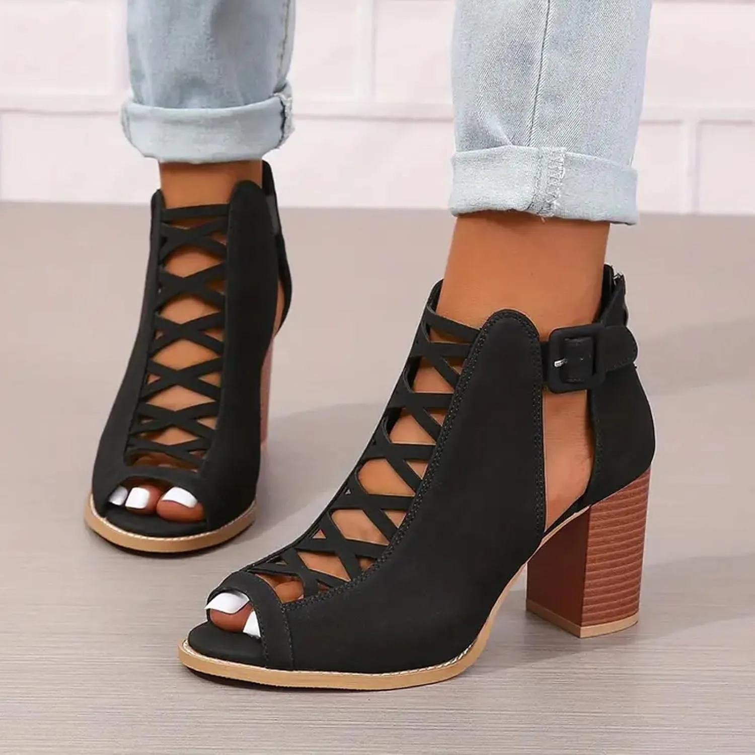Summer Sandals for Women Lace Up Side Buckle Lightweight Shoes Trending Heel Comfort Trendy Dressy Shoe 2025 New