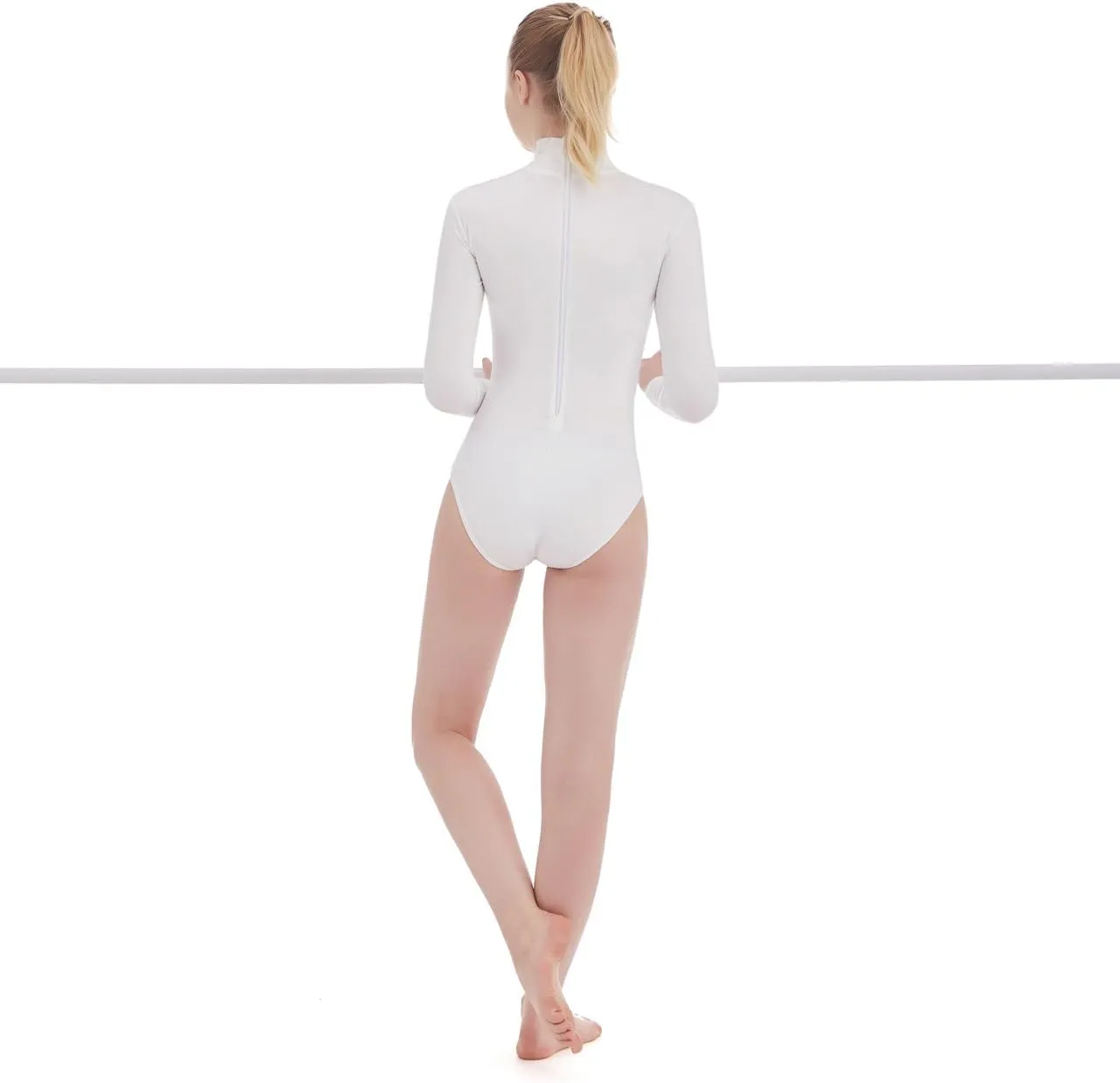SUPRNOWA Turtleneck Leotard Long Sleeves Spandex Dance Workout Fitness Bodysuit for Women