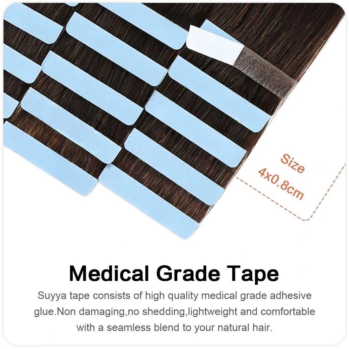 SUYYA Invisible Tape in Hair Extensions Human Hair Darkest Brown Seamless Injected Hand-Tied Pro Quality Virgin Human Hair 20PCS 40G/Pack Straight Tape Ins(14 inch #2 Darkest Brown)