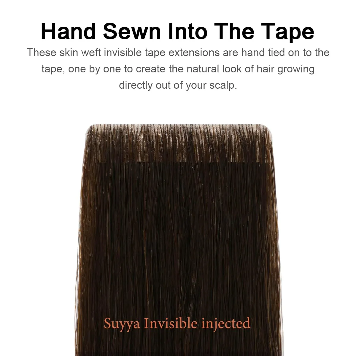 SUYYA Invisible Tape in Hair Extensions Human Hair Darkest Brown Seamless Injected Hand-Tied Pro Quality Virgin Human Hair 20PCS 40G/Pack Straight Tape Ins(14 inch #2 Darkest Brown)