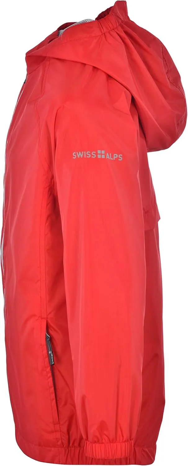Swiss Alps Boys' Waterproof Hooded Rain Jacket Outdoor Windbreaker Lightweight Raincoats for Kids Wind Resistant