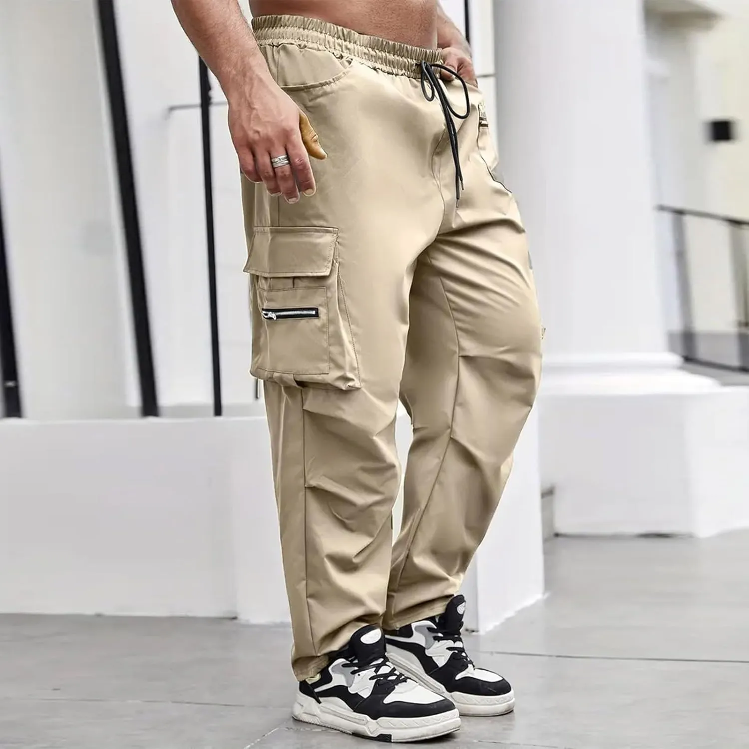 Tactical Pants for Men Athletic Training Camping Jogger Baggy Breathable Sweatpants Waist Drawstring Pant with Pocket