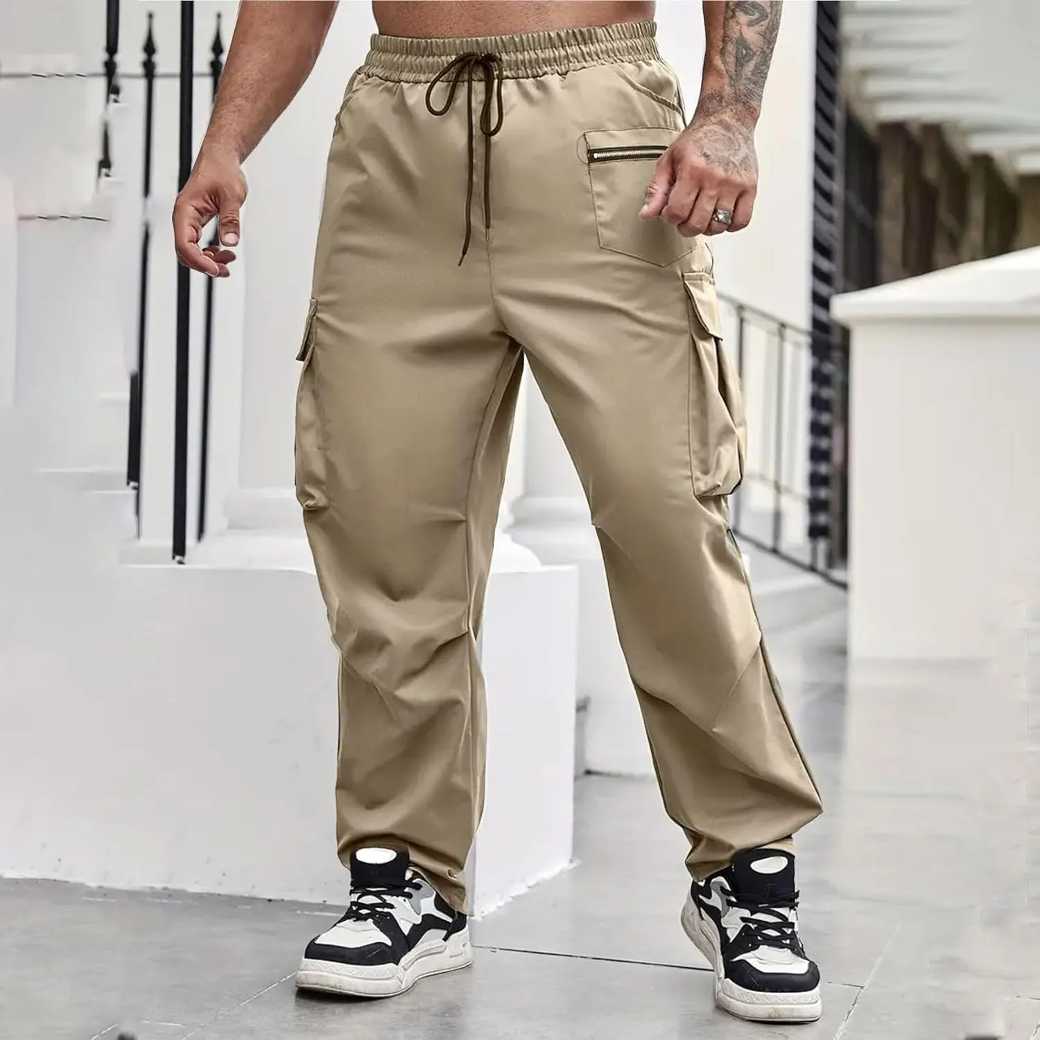 Tactical Pants for Men Athletic Training Camping Jogger Baggy Breathable Sweatpants Waist Drawstring Pant with Pocket