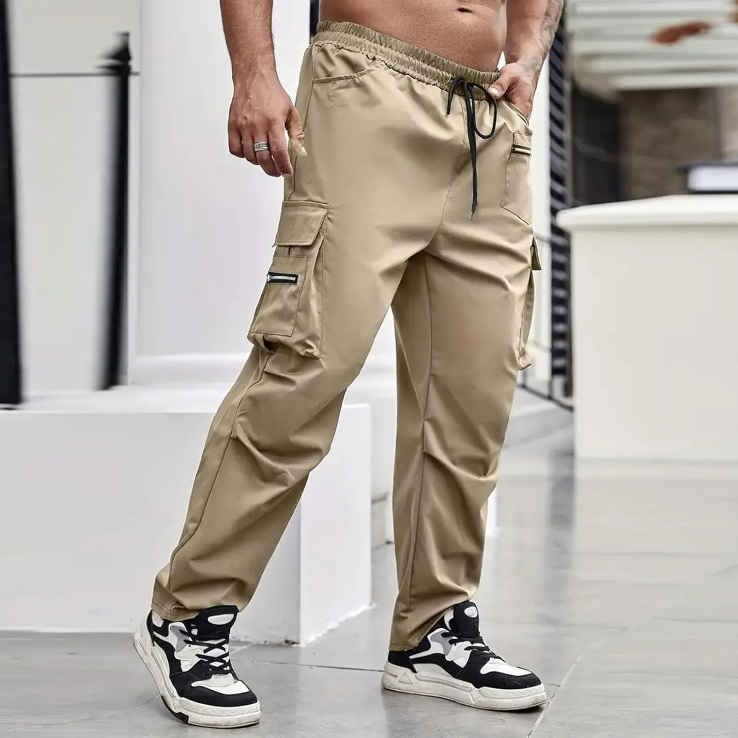 Tactical Pants for Men Athletic Training Camping Jogger Baggy Breathable Sweatpants Waist Drawstring Pant with Pocket