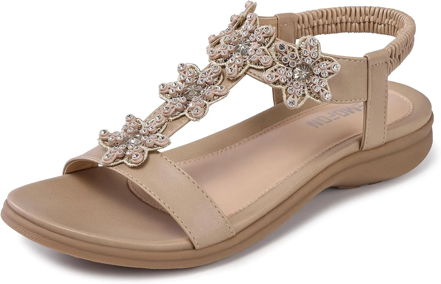 TEMOFON Flats Sandals for Women Dressy: Summer Elastic Ankle Strap Flat Sandals - Comfortable Beach Women