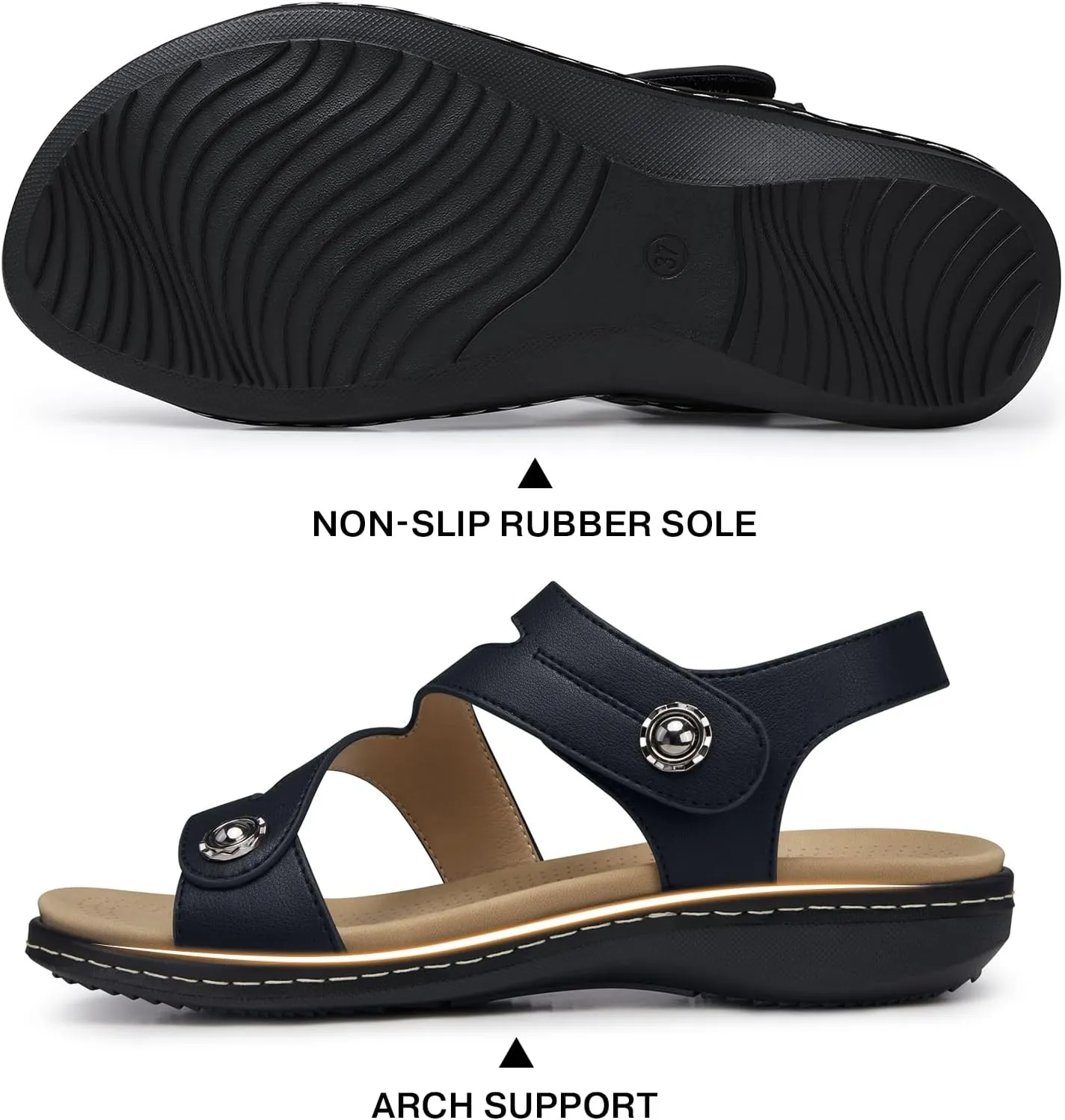 TEMOFON Womens Sandals Dressy Summer: Open Toe Comfortable Walking Flat - Arch Support Flat Sandals Size 5-11