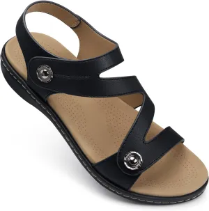TEMOFON Womens Sandals Dressy Summer: Open Toe Comfortable Walking Flat - Arch Support Flat Sandals Size 5-11