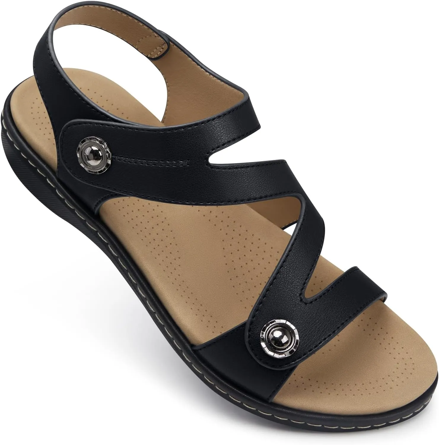 TEMOFON Womens Sandals Dressy Summer: Open Toe Comfortable Walking Flat - Arch Support Flat Sandals Size 5-11