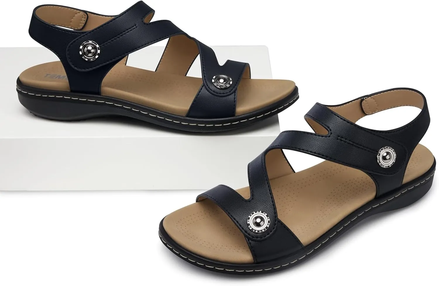 TEMOFON Womens Sandals Dressy Summer: Open Toe Comfortable Walking Flat - Arch Support Flat Sandals Size 5-11