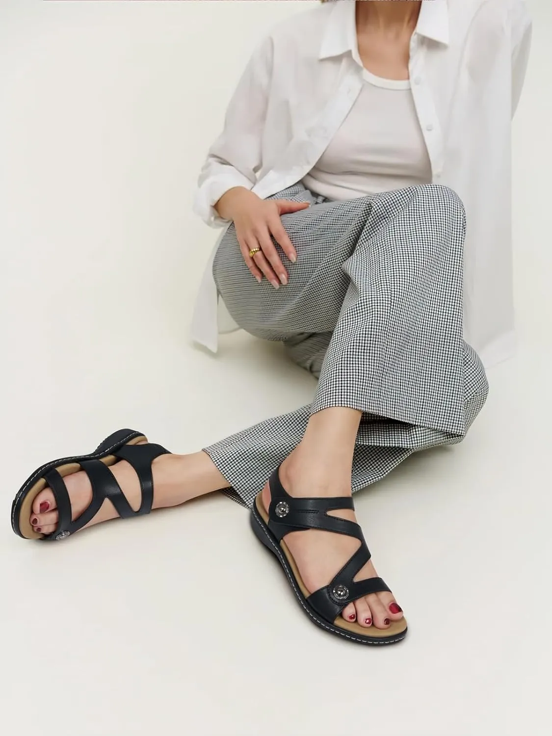 TEMOFON Womens Sandals Dressy Summer: Open Toe Comfortable Walking Flat - Arch Support Flat Sandals Size 5-11