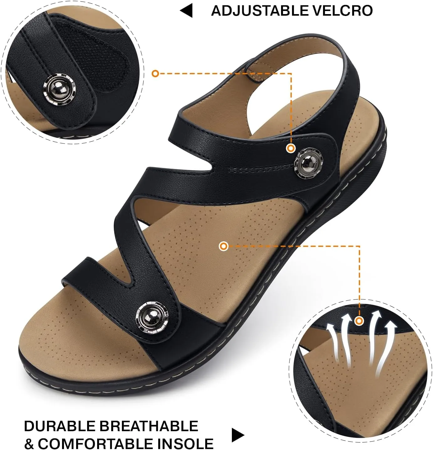 TEMOFON Womens Sandals Dressy Summer: Open Toe Comfortable Walking Flat - Arch Support Flat Sandals Size 5-11