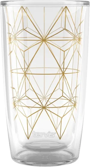 Tervis Midcentury Modern Mid Mod Minimal Collection Made in USA Double Walled Insulated Tumbler Travel Cup Keeps Drinks Cold & Hot, 16oz, Golden Angles