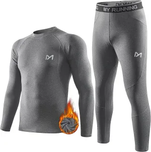 Thermal Underwear for Men, Winter Gear Long Johns Base Layer Top and Bottom Set for Skiing Running, Grey-New, Large
