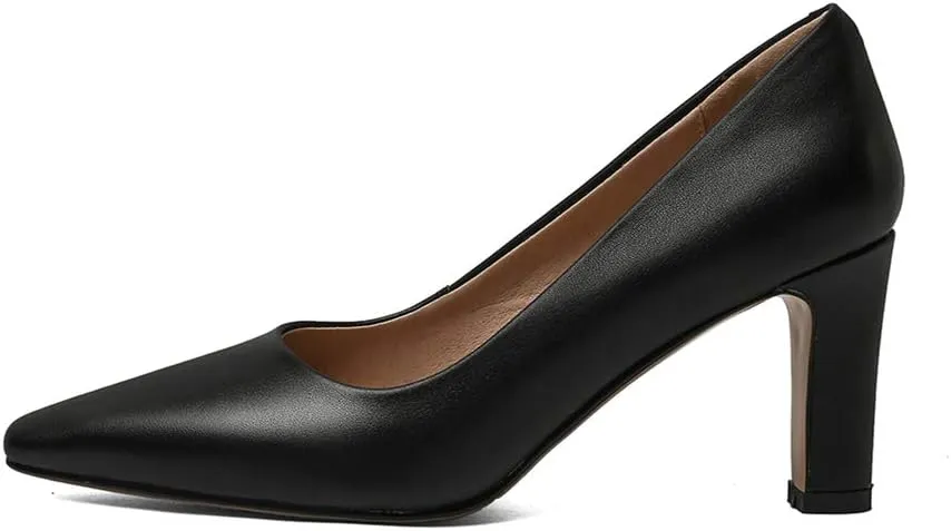TinaCus Women's Genuine Leather Handmade High Heel Square Toe Easy Slip On Pump Shoes