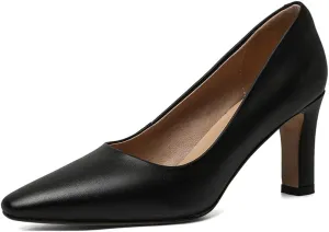TinaCus Women's Genuine Leather Handmade High Heel Square Toe Easy Slip On Pump Shoes