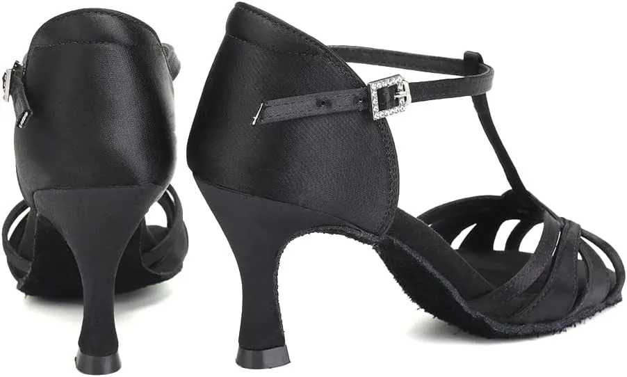 TINRYMX Women Latin Dance Shoes T-Strap Ballroom Salsa Cha-cha Professional Practice Dance Shoes,Model 3038TXD