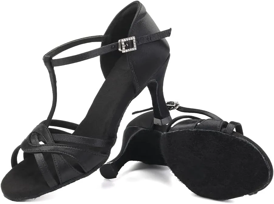 TINRYMX Women Latin Dance Shoes T-Strap Ballroom Salsa Cha-cha Professional Practice Dance Shoes,Model 3038TXD