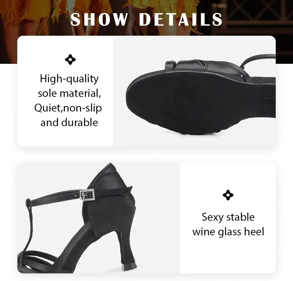 TINRYMX Women Latin Dance Shoes T-Strap Ballroom Salsa Cha-cha Professional Practice Dance Shoes,Model 3038TXD