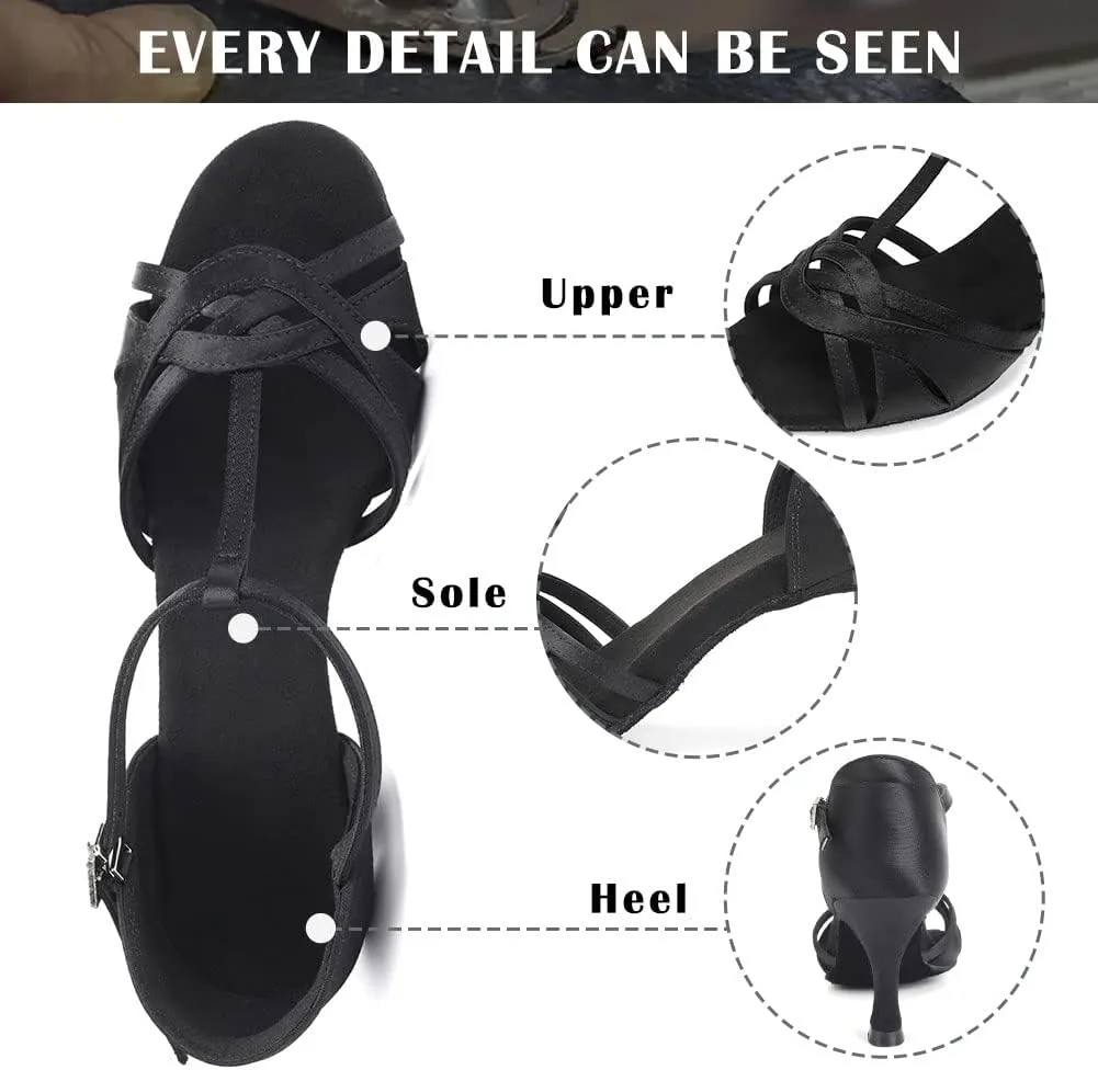 TINRYMX Women Latin Dance Shoes T-Strap Ballroom Salsa Cha-cha Professional Practice Dance Shoes,Model 3038TXD