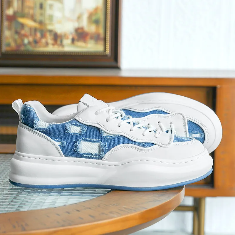 TNV Casual Shoes Thick Bottom Leather Sneakers Laces Up  Breathable DS2302