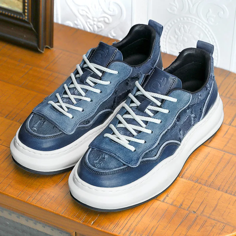 TNV Casual Shoes Thick Bottom Leather Sneakers Laces Up  Breathable DS2302