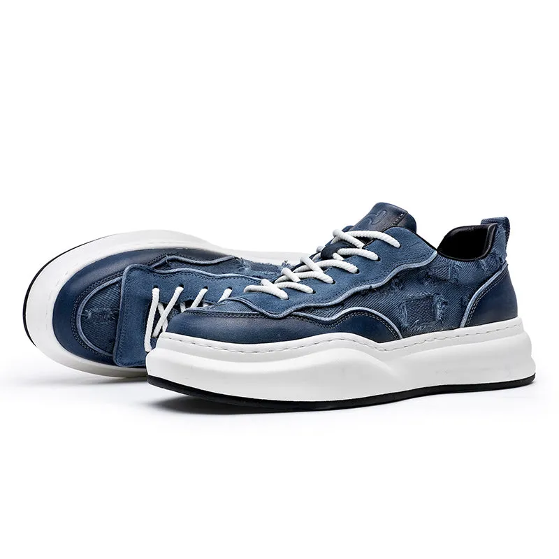 TNV Casual Shoes Thick Bottom Leather Sneakers Laces Up  Breathable DS2302
