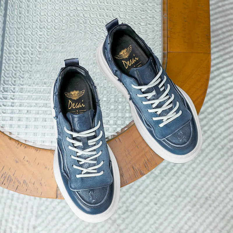 TNV Casual Shoes Thick Bottom Leather Sneakers Laces Up  Breathable DS2302