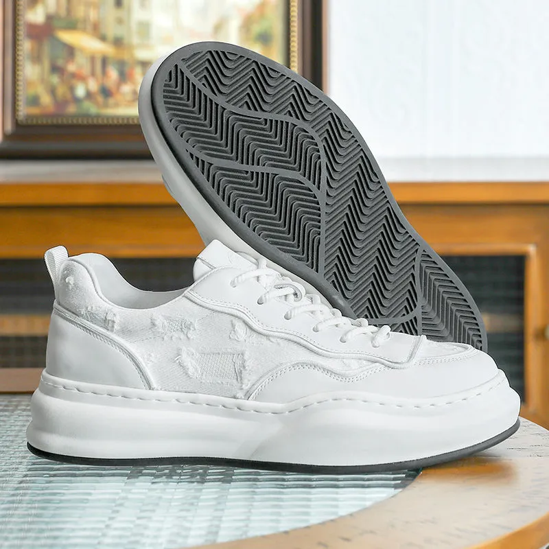 TNV Casual Shoes Thick Bottom Leather Sneakers Laces Up  Breathable DS2302