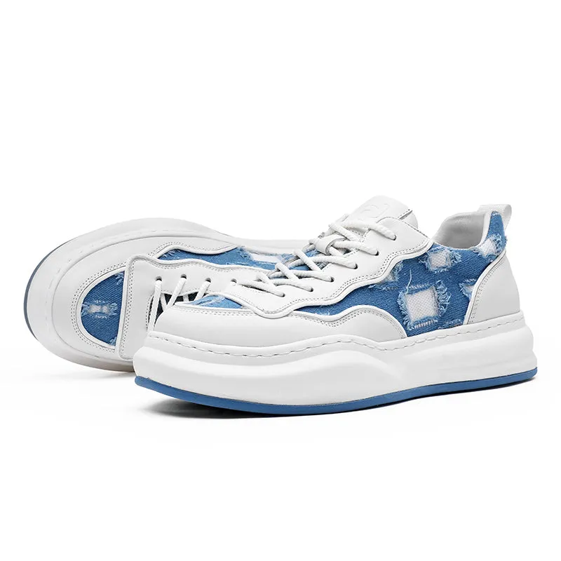TNV Casual Shoes Thick Bottom Leather Sneakers Laces Up  Breathable DS2302