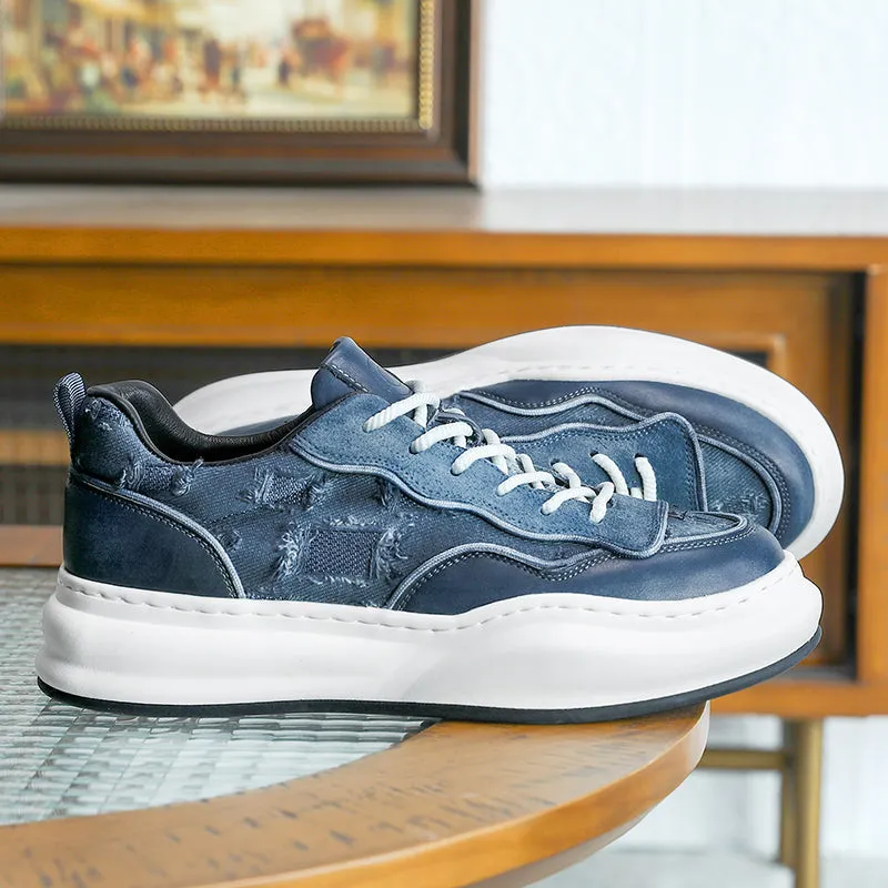 TNV Casual Shoes Thick Bottom Leather Sneakers Laces Up  Breathable DS2302