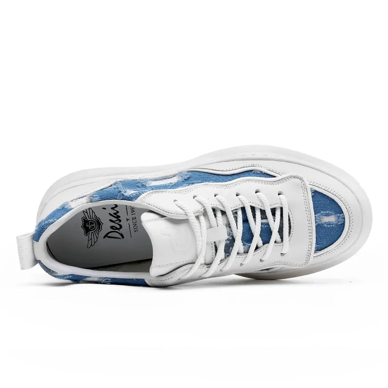 TNV Casual Shoes Thick Bottom Leather Sneakers Laces Up  Breathable DS2302