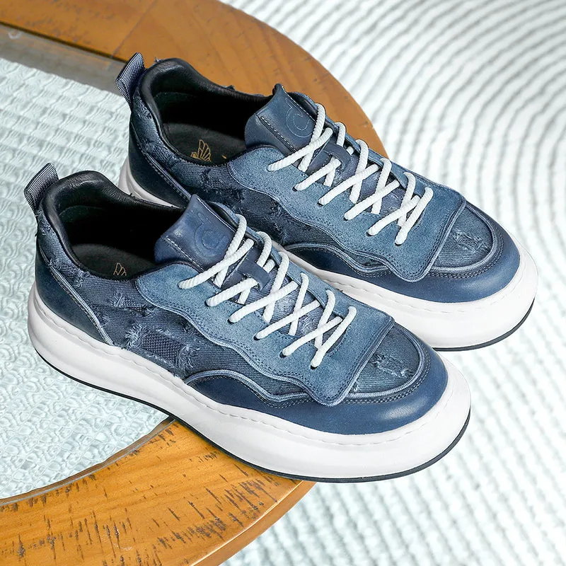 TNV Casual Shoes Thick Bottom Leather Sneakers Laces Up  Breathable DS2302