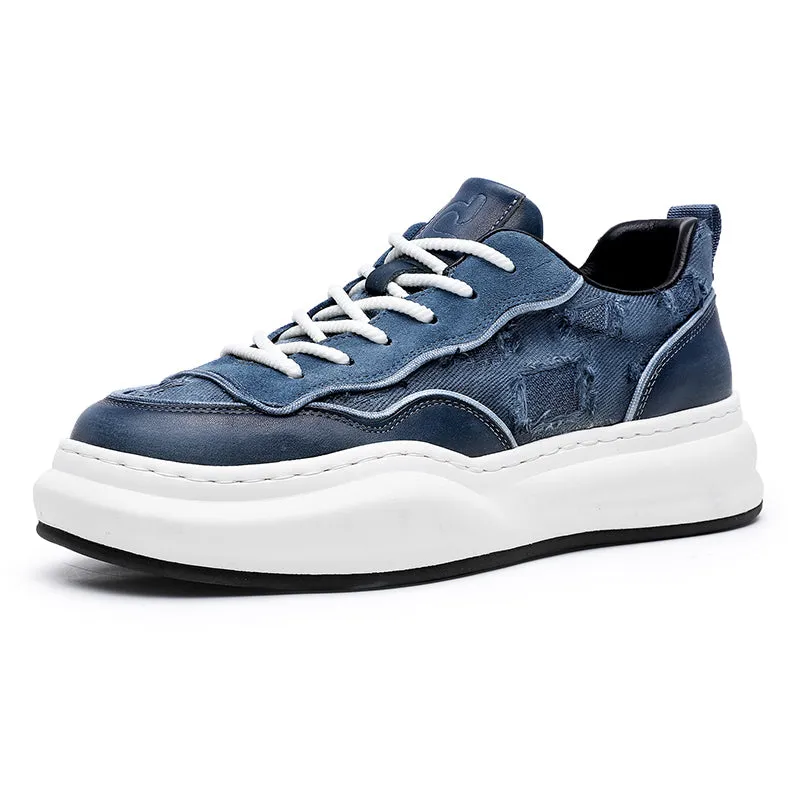 TNV Casual Shoes Thick Bottom Leather Sneakers Laces Up  Breathable DS2302