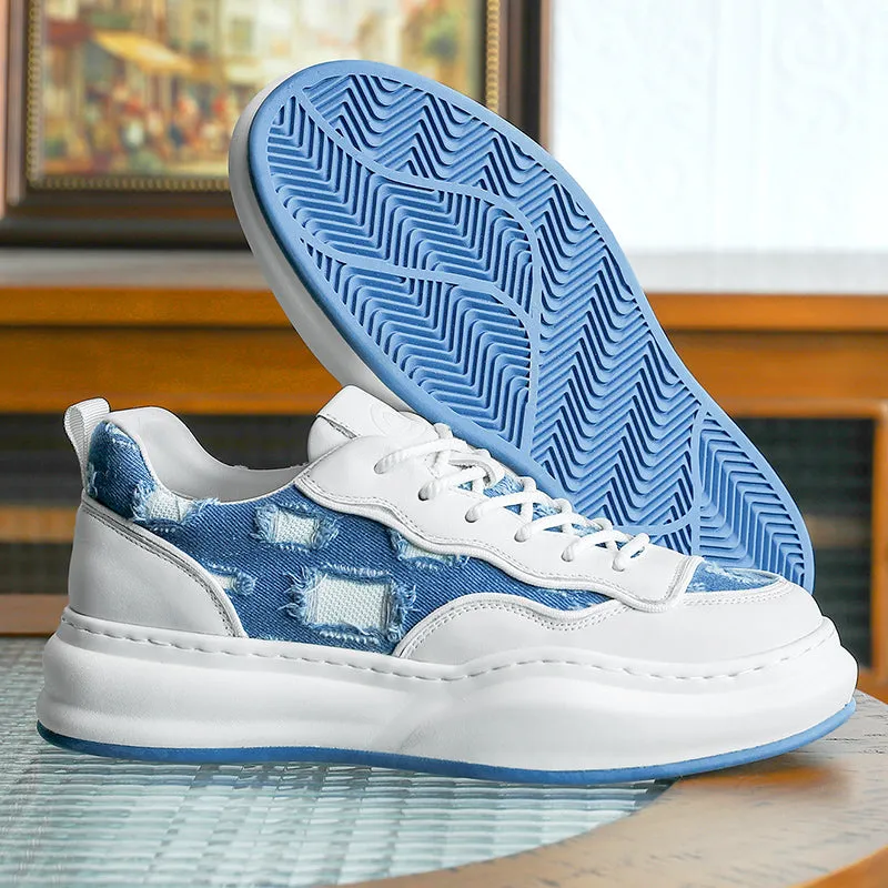 TNV Casual Shoes Thick Bottom Leather Sneakers Laces Up  Breathable DS2302