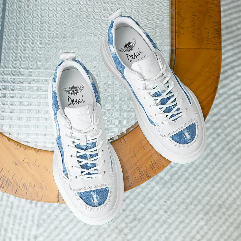 TNV Casual Shoes Thick Bottom Leather Sneakers Laces Up  Breathable DS2302
