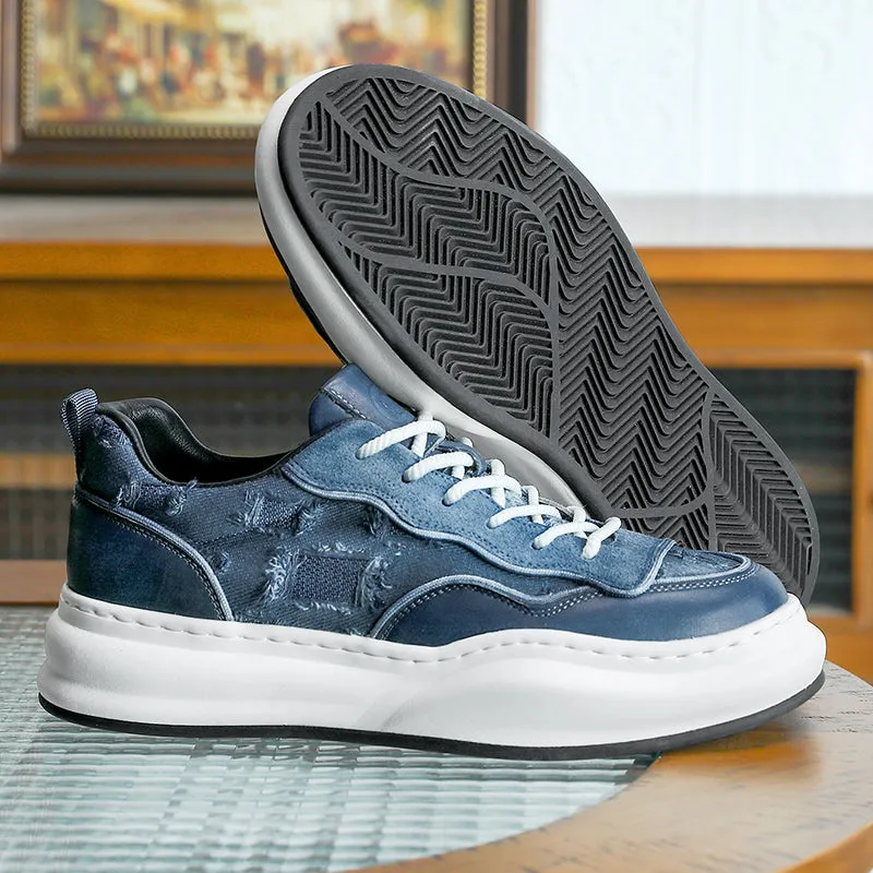 TNV Casual Shoes Thick Bottom Leather Sneakers Laces Up  Breathable DS2302