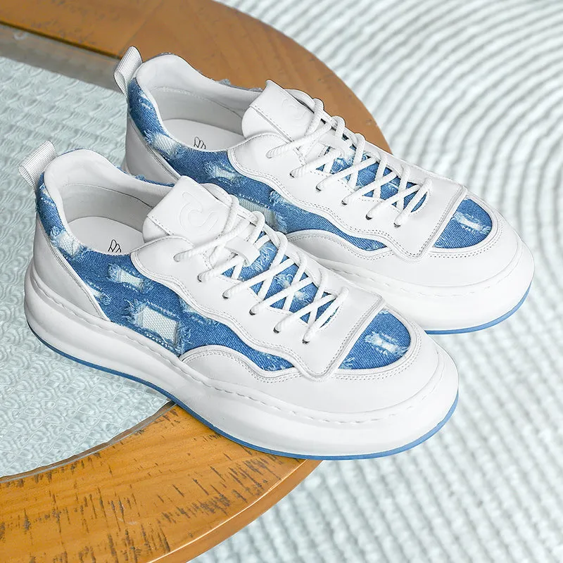 TNV Casual Shoes Thick Bottom Leather Sneakers Laces Up  Breathable DS2302