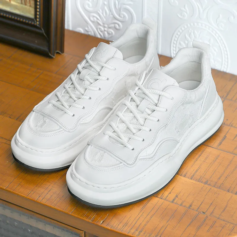 TNV Casual Shoes Thick Bottom Leather Sneakers Laces Up  Breathable DS2302