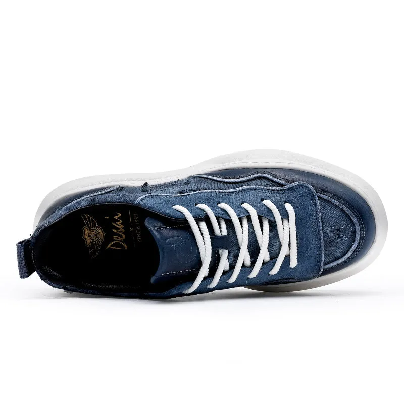 TNV Casual Shoes Thick Bottom Leather Sneakers Laces Up  Breathable DS2302